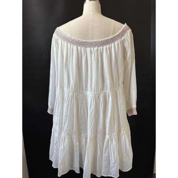 Free People Sunbeams White Dress M Off The Shoulder Mini Floral Embroidery - Picture 7 of 10